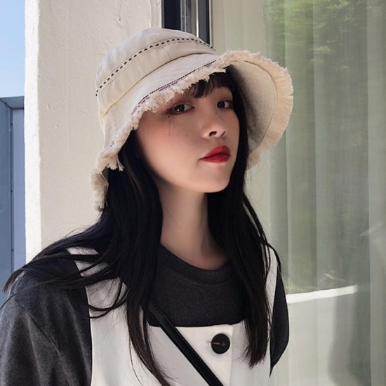 Women Summer Wide Brim Causal Basin Cap Folk-Custom Tassel Fashion Fisherman Hat