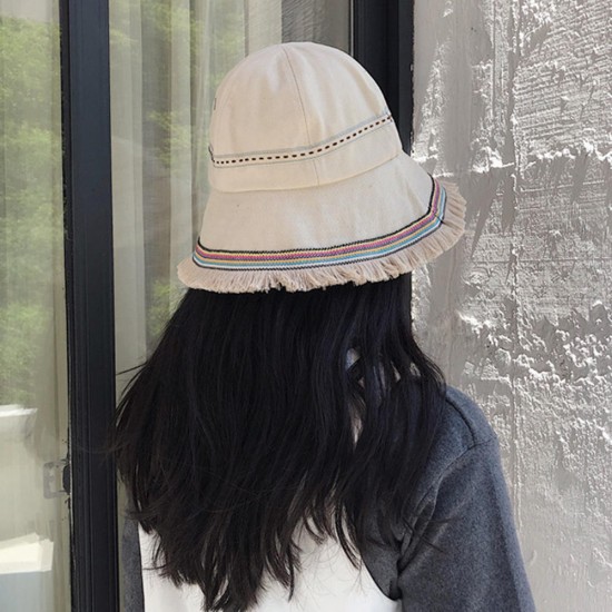 Women Summer Wide Brim Causal Basin Cap Folk-Custom Tassel Fashion Fisherman Hat