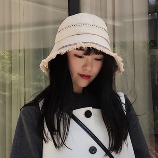 Women Summer Wide Brim Causal Basin Cap Folk-Custom Tassel Fashion Fisherman Hat