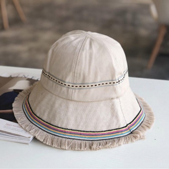 Women Summer Wide Brim Causal Basin Cap Folk-Custom Tassel Fashion Fisherman Hat