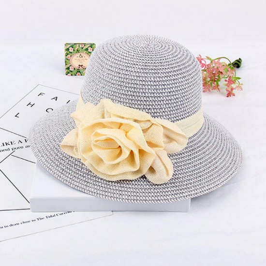 Women Summer Wide Brim Floppy Sun Straw Hat Casual Beach Sunshade Bucket Hat