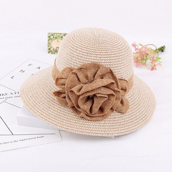 Women Summer Wide Brim Floppy Sun Straw Hat Casual Beach Sunshade Bucket Hat