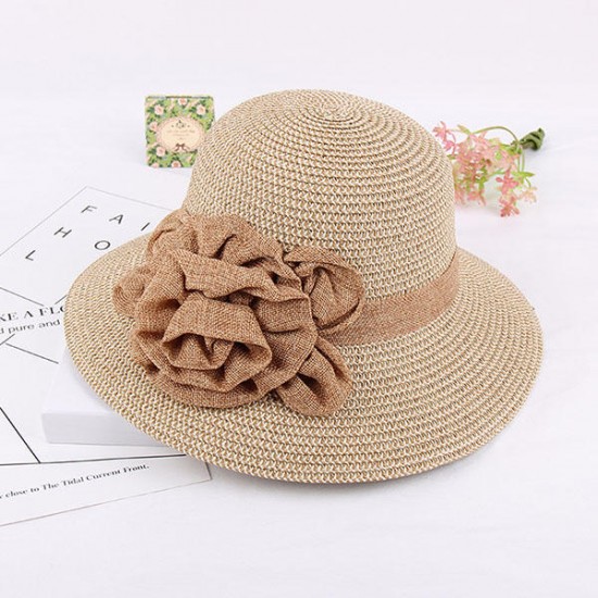 Women Summer Wide Brim Floppy Sun Straw Hat Casual Beach Sunshade Bucket Hat