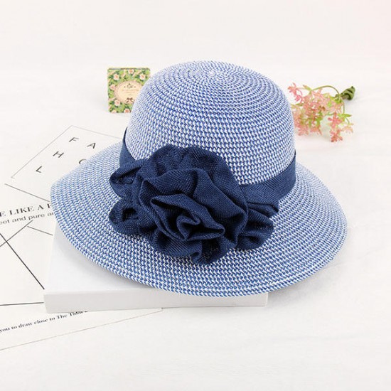 Women Summer Wide Brim Floppy Sun Straw Hat Casual Beach Sunshade Bucket Hat