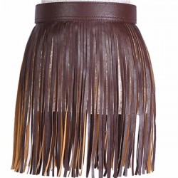 Women Tassel Fringed Belts Leather Snap Button Buckles