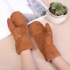 Women Thick Fur Plush Warm Gloves Solid Outdoor Elegant Mittens