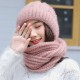 Women Thicken Siamese Knit Beanie Hat Scarf Winter Windproof Earmuffs Ski Cap