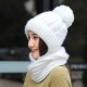 Women Thicken Siamese Knit Beanie Hat Scarf Winter Windproof Earmuffs Ski Cap