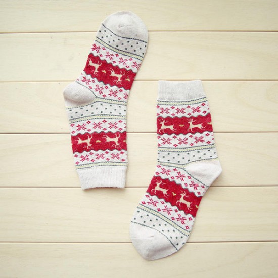 Women Thickened Wool Socks Deer Pattern Christmas Stockings