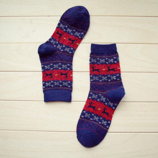 Women Thickened Wool Socks Deer Pattern Christmas Stockings