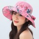 Women UV Protection Floral Bandaged Large Brim Sun Hat Vintage Lady Bucket Cap