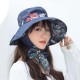 Women UV Protection Floral Bandaged Large Brim Sun Hat Vintage Lady Bucket Cap