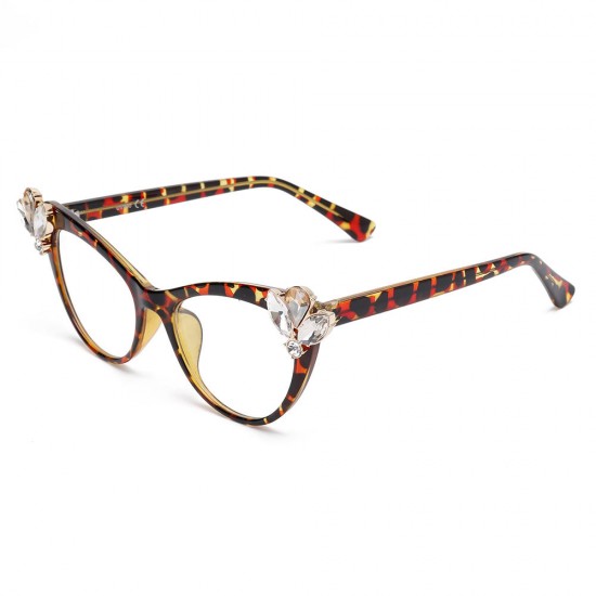 Women Ultra-Light Cat Eye Frame Computer Optical Glasses with Rhinestone