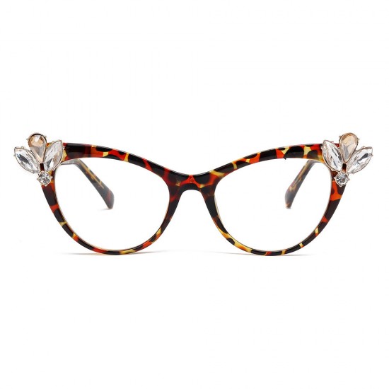 Women Ultra-Light Cat Eye Frame Computer Optical Glasses with Rhinestone