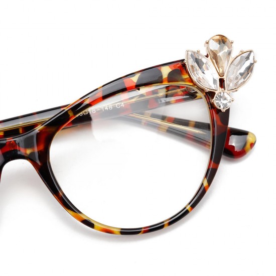 Women Ultra-Light Cat Eye Frame Computer Optical Glasses with Rhinestone