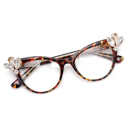 Women Ultra-Light Cat Eye Frame Computer Optical Glasses with Rhinestone