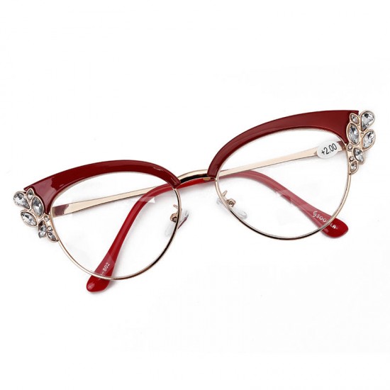 Women Ultra-Light Cat Eye Frame Computer Reading Glasses with Rhinestone