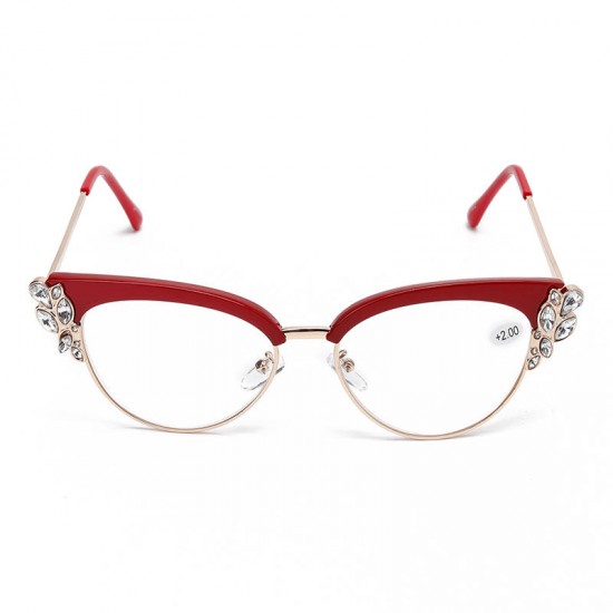 Women Ultra-Light Cat Eye Frame Computer Reading Glasses with Rhinestone