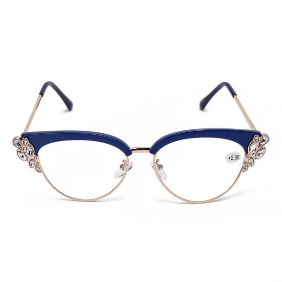 Women Ultra-Light Cat Eye Frame Computer Reading Glasses with Rhinestone