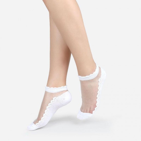 Women Ultrathin Breathable Cotton Lace Low Cut Non Slip Sock High Sesilience