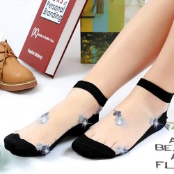 Women Ultrathin Breathable Printting Embroidered Cotton Lace Low Cut Non Slip Sock