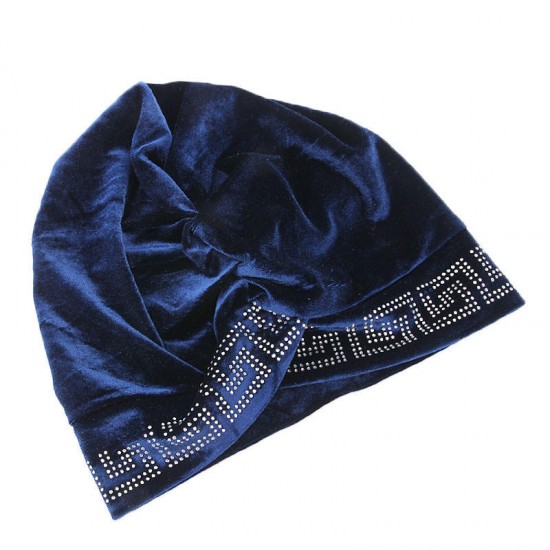 Women Vintage Chemotherapy Flannel Turban Hat Casual Winter Muslim Beanie Cap