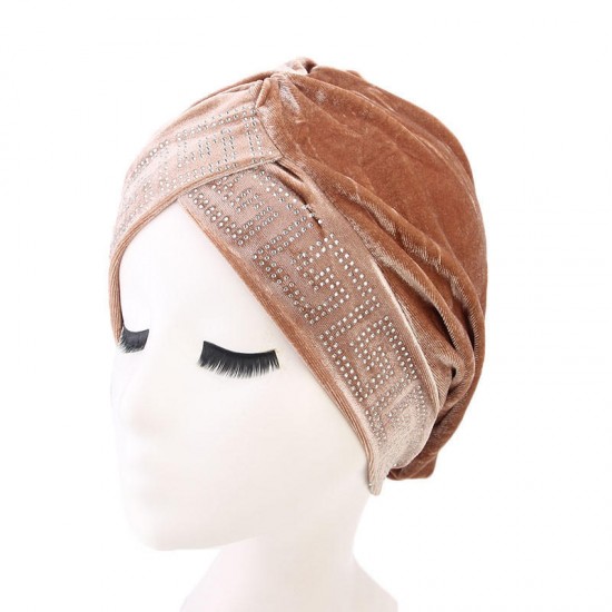 Women Vintage Chemotherapy Flannel Turban Hat Casual Winter Muslim Beanie Cap