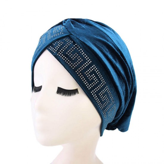 Women Vintage Chemotherapy Flannel Turban Hat Casual Winter Muslim Beanie Cap