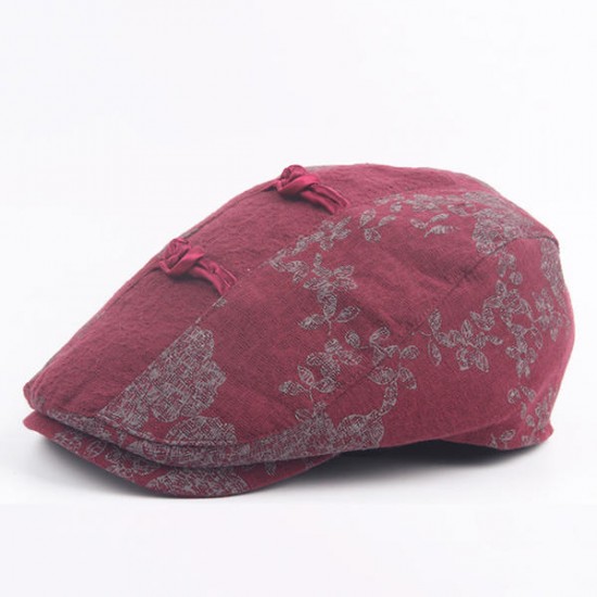 Women Vintage Chinese Style Beret Cap Cotton Flower Printing Sunshade Visor Forward Hat