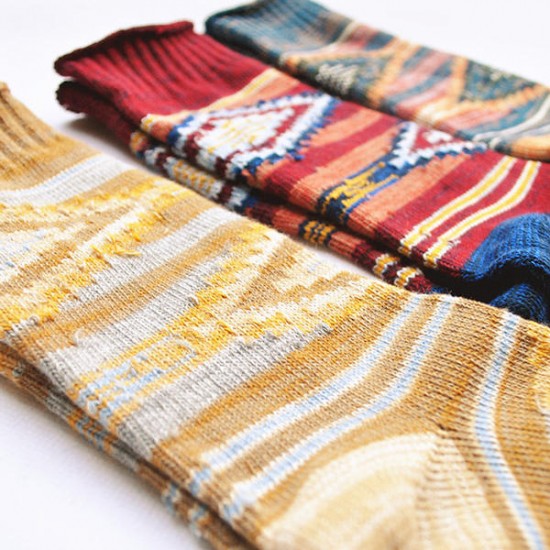 Women Vintage Cotton Stripe Middle Tube Socks Comfortable Knitted Warm Socks