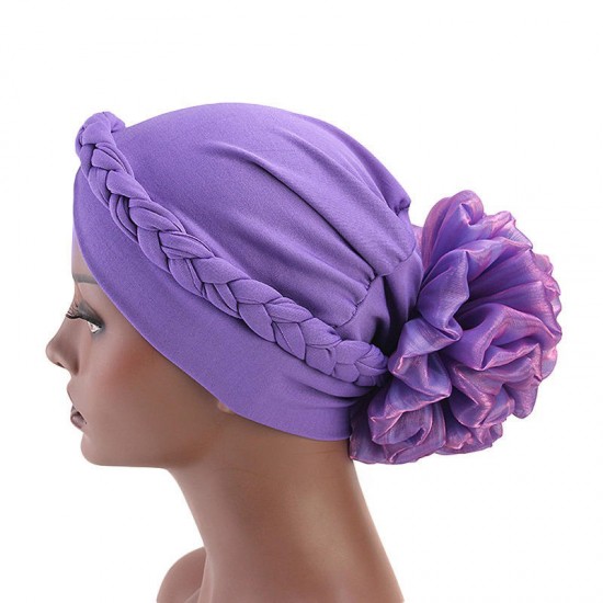 Women Vintage Ethnic Style Braid Breathable Turban Cap Cotton Flexible Headband