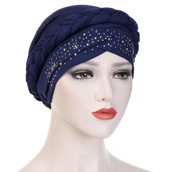 Women Vintage Ethnic Style Breathable Side Flower Headband Cap Turban Cap