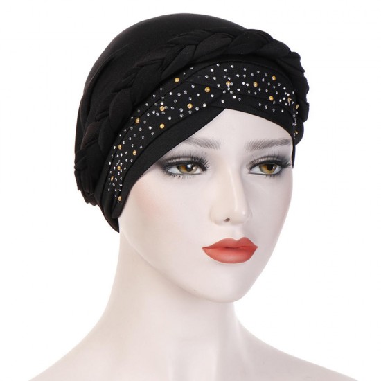 Women Vintage Ethnic Style Breathable Side Flower Headband Cap Turban Cap