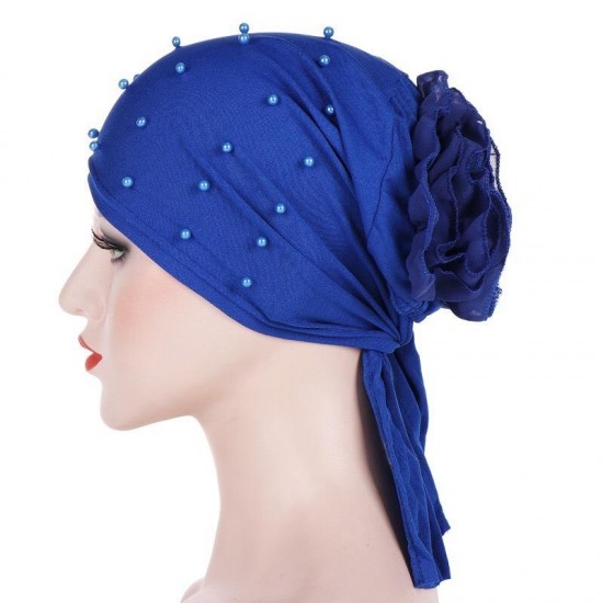 Women Vintage Floral Beanie Hat Summer Ethnic Style Flexible Breathable Turban Cap