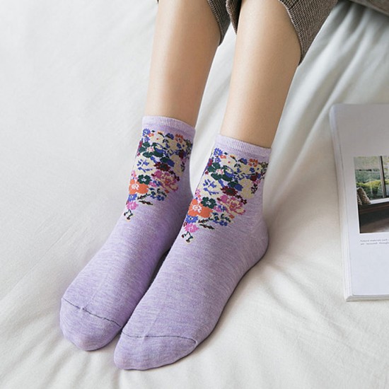 Women Vintage Floral Cotton Breathable Sweat Tube Socks Deodorization Crew Sock