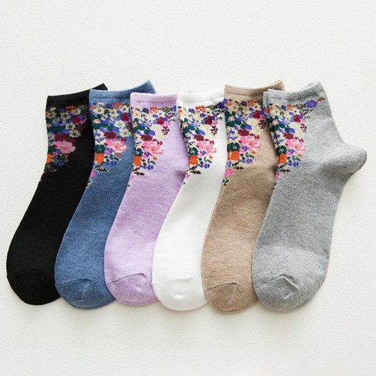 Women Vintage Floral Cotton Breathable Sweat Tube Socks Deodorization Crew Sock