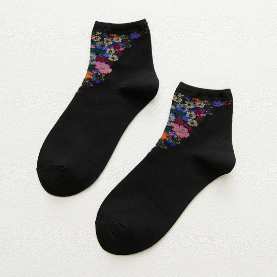 Women Vintage Floral Cotton Breathable Sweat Tube Socks Deodorization Crew Sock