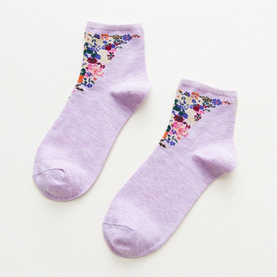 Women Vintage Floral Cotton Breathable Sweat Tube Socks Deodorization Crew Sock