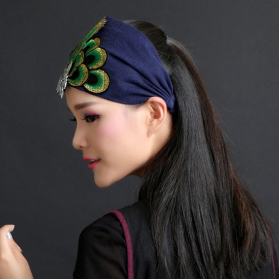 Women Vintage Floral Embroidered Beanie Caps Outdoor Good Elastic Tough Headwear Headband