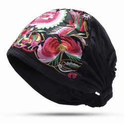 Women Vintage Floral Embroidered Beanie Caps Outdoor Good Elastic Turban Hat