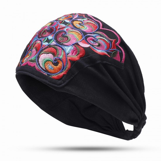 Women Vintage Floral Embroidered Beanie Caps Outdoor Good Elastic Turban Hat