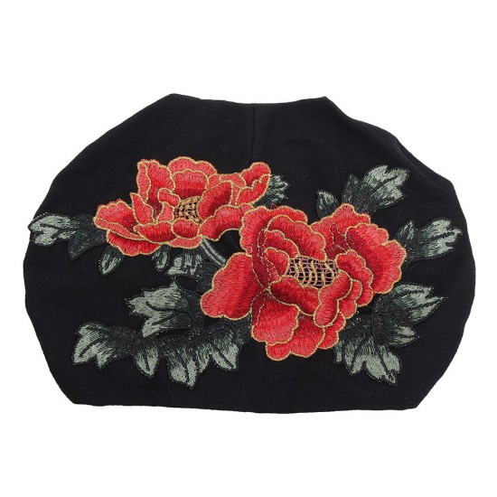 Women Vintage Floral Peony Embroidered Beanie Caps Fashion Classic Outdoor Turban Hat