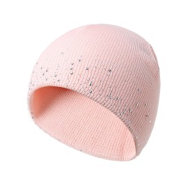 Women Vintage Knit Double Layers Earmuffs Beanie Cap Outdoor Rhinestone Ski Skull Cap