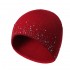 Women Vintage Knit Double Layers Earmuffs Beanie Cap Outdoor Rhinestone Ski Skull Cap