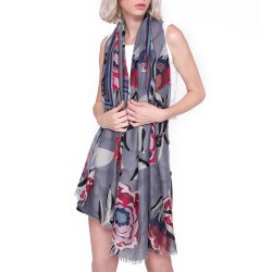 Women Vintage Lightweight Floral Print Scarf Vintage Large Size Flower Shawl