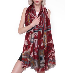 Women Vintage Lightweight Floral Print Scarf Vintage Large Size Flower Shawl