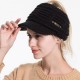 Women Vintage Multifunctional Ponytail Knit Beanie Hat Outdoor Windproof Messy Bun Ski Skullcap