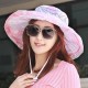 Women Vintage Polyester Floral Transparent Wide Brimmed Bucket Hat Sun Protection Fisherman Cap