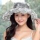 Women Vintage Polyester Floral Transparent Wide Brimmed Bucket Hat Sun Protection Fisherman Cap