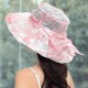 Women Vintage Polyester Floral Transparent Wide Brimmed Bucket Hat Sun Protection Fisherman Cap